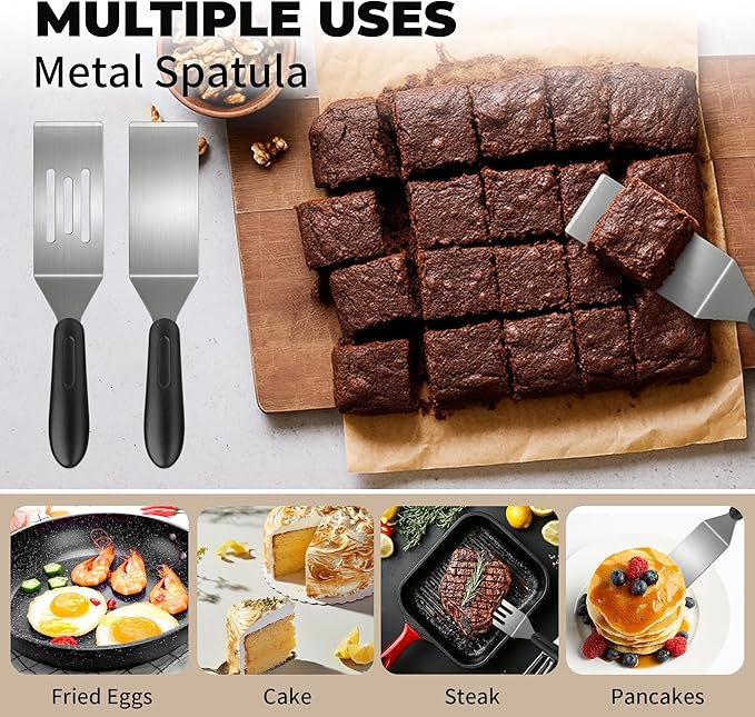 Stainless Steel Spatula Set,Mini Serving Spatula for Kitchen Use,Metal Spatula for Cooking with Heat Resistant Handle,Metal Spatulas for kitchen use for Pancakes?갟asagna?갃rownies?갅ake and Cookie (2PC)