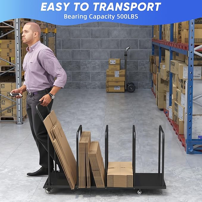 Metal Carton Stand, Rolling Cardboard Box Stand, 500Lb Carton Storage Rack, Heavy Duty Carton Cart Stand with Wheels, Cardboard Box Organizer Storage Rack for Commercial Home Supermarket Warehouse