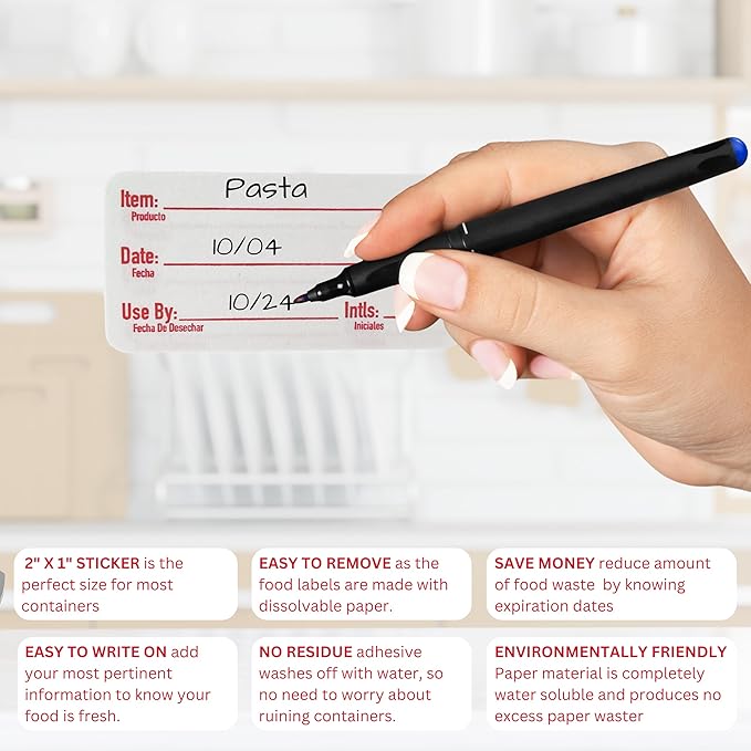 2x1 Dissolvable Food Labels (500, Red) - Writeable Material, Easy Removal, Restaurant Supplies, Kitchen Labels
