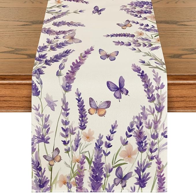 ZCHOMI Purple Lavender Butterfly Table Runner 13x72 Inch Spring Summer Seasonal Kitchen Dinning Table Decoration for Indoor Outdoor Home Party D챕cor