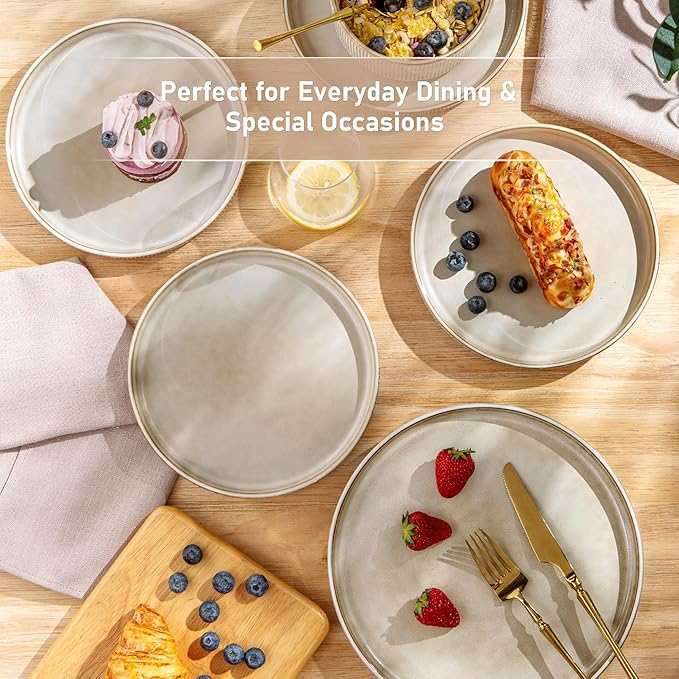 GBHOME Stoneware Dinnerware Sets for 6,Round Reactive Glaze Ceramic Plates and Bowls Set,Highly Scratch Resistant | Dishwasher & Microwave Safe Dishes Set,Service for 6(18Pcs)竊똂appuccino