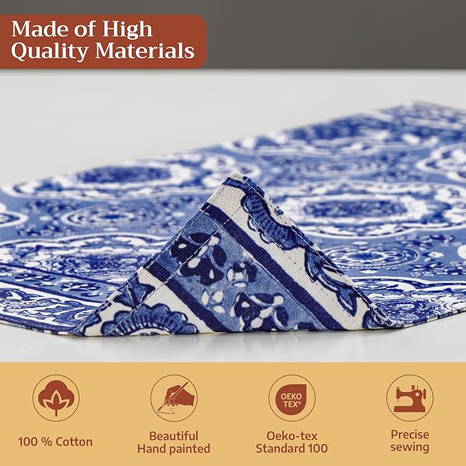 Maison d' Hermine Placemats Set of 2 100% Cotton Washable Cloth Place Mats, Reusable Table Mats for Kitchen Dining Decoration, Party, Wedding, Restaurant Spring/Summer (Melodie Bleue, 13" x 19")