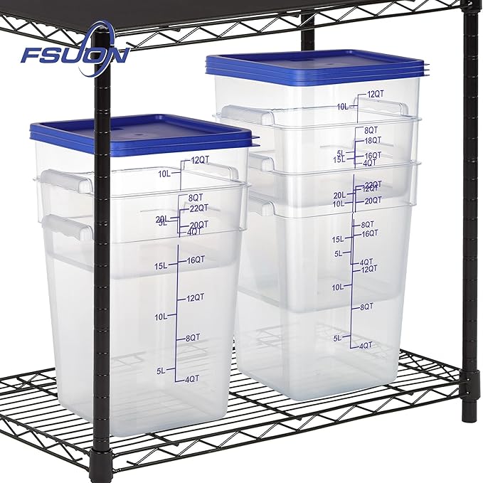 4 Pack Clear Food Storage Containers with Lids and Handles Polycarbonate Square Commercial Food Containers, NSF (12Qt)