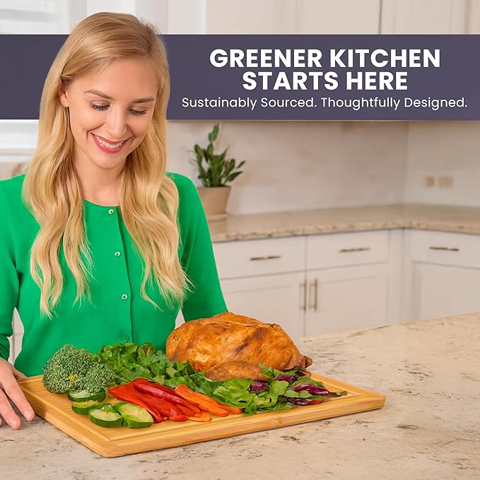 Extra Large Bamboo Cutting Board Featuring 18 Inch Wood Cutting Boards for Kitchen with Glue-Free Surface????Non-Toxic Wooden Chopping Boards, FSC-Certified, Durable Carving Boards - Rectangle