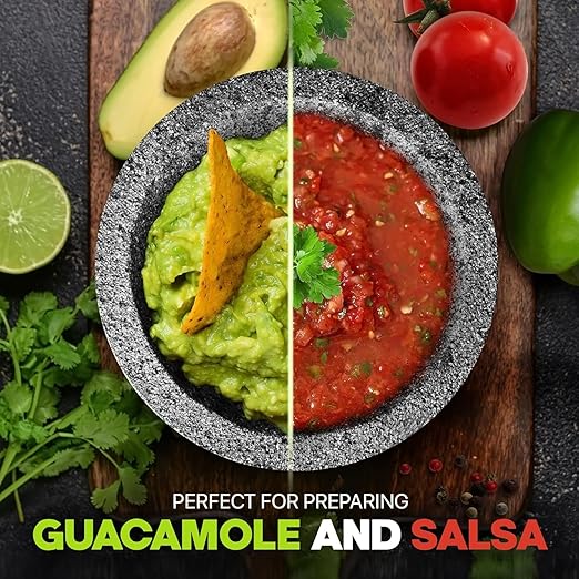 2 Sets Umien??Granite Mortar and Pestle Set - 100% Granite - 3.5-Cups - 8-Inch ??Avocado Tool Included ??Natural Stone Molcajete for Spices, Pestos, & Guacamole (Grey) - Stone Grinder - Guacamole