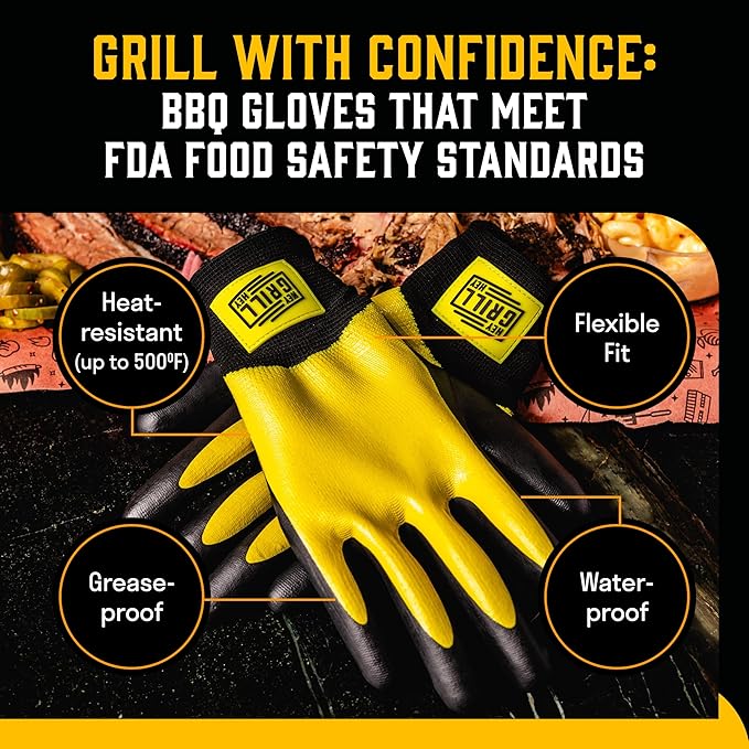 Hey Grill Hey Pitmaster Gloves | BBQ Gloves | Heat Protection up to 500째F or 260째C | High Temp Resistance | Fireproof Glove for Grilling Smoking Barbecue | Washable Mitts | Waterproof | Size - Medium