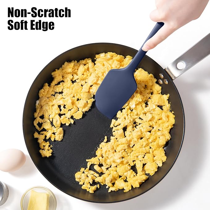 600째F Heat Resistant Silicone Spatula, Doosu High Temp Flexible Kitchen Rubber Bowl Scrapers Food Grade Seamless Baking Supplies Scratch-Proof for Scraping Non-Stick Pans (Navy Blue, 11.4in)