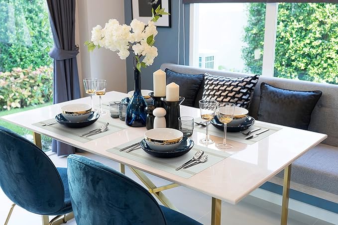 More D챕cor Dining Table Placemats, Washable Heat-Resistant PVC Vinyl Table Mats for Dining Room and Kitchen, Anti-Slip - Set of 4 - Ivory