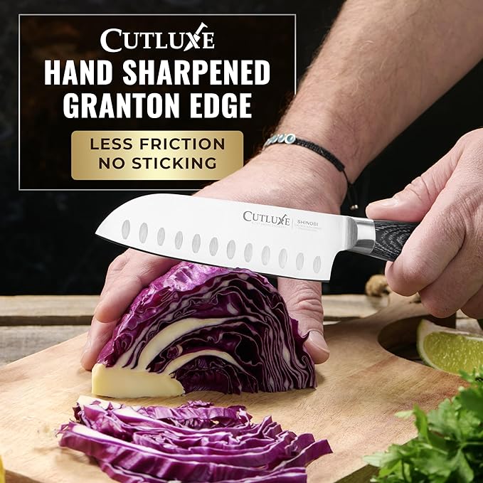 Santoku Knife ??Ultra Sharp 5 Inch Meat and Vegetable Japanese Knife for Chopping, High Carbon Stainless Steel Blade, Full Tang Pakkawood Handle ??Shinobi Series