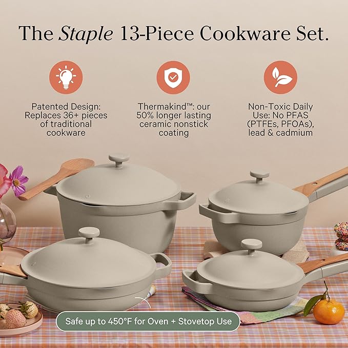 Our Place Cookware Set - 13-Piece Kit Including the Always Pan, Perfect Pot and Spatulas | Multifunctional, Toxin-Free Nonstick | Heat Safe up to 450째F | Oven, Stove, Induction Compatible | Steam