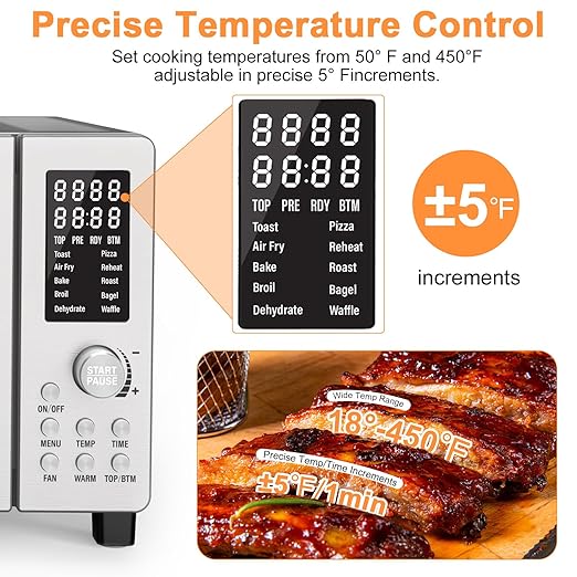 Nuwave Bravo Air Fryer Toaster Smart Oven, 10-in-1 Countertop Convection, 1800 Watts, 21-Qt Capacity, 50째-450째F Temp Controls, Top and Bottom Heater Adjustments 0%-100%, PFAS Free, Stainless Steel