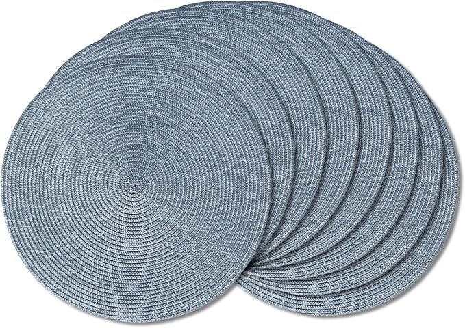 AHHFSMEI Round Braided Placemats 15 Inch Round Table Mats for Dining Tables Natural Woven Heat Resistant Place mats Set of 8 (Light Blue,8)