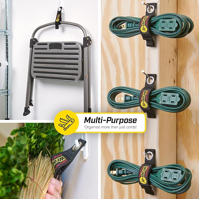 Heavy-Duty Wrap-It Storage Straps, 7-inch (6 Pack) - Hook and Loop Tool Cord Organizer, Extension Cord Hanger, Kitchen Cord Keeper, Cable Straps for Cords, Hoses, Rope, RV, and Garage Organization