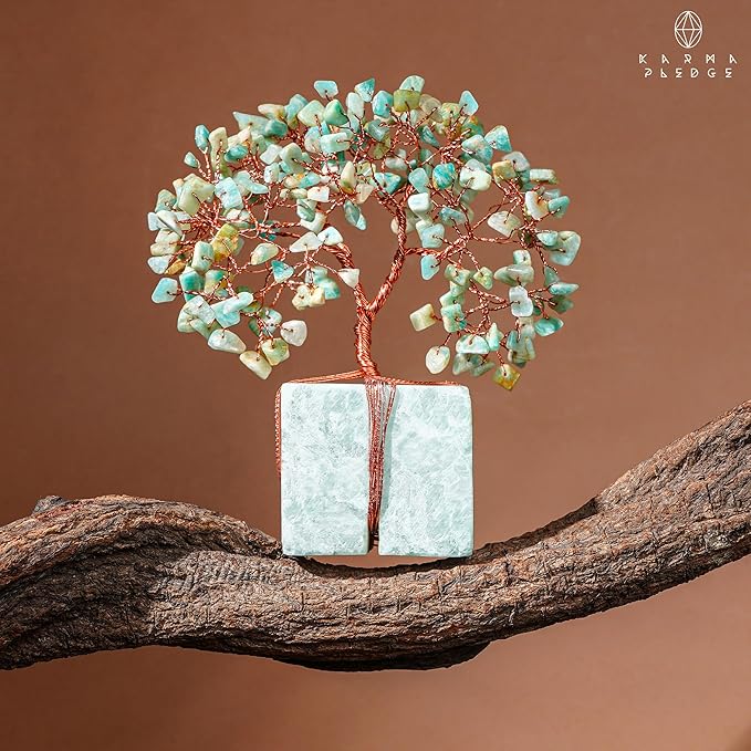 Crystal Tree for Birthday Gifts for Women, Handmade Raw Crystal Base Amazonite Chakra Healing Crystal Tree of Life for Positive Energy, Money, Good Luck, Christmas D챕cor, Home and Office Decor