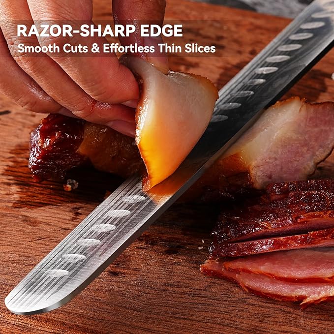Brisket Knife 12 Inch, Ultra Sharp High Carbon Stainless Steel Carving Knife with Ergonomic Pakkawood Handle & Gift Box for Slicing Ham, Roast Beef, BBQ, Turkey, Perfect Grilling Gift