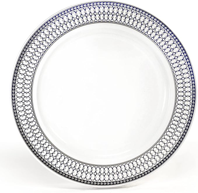 " OCCASIONS " 40 Piece Chargers pack Wedding Party 12'' Disposable Plastic Charger Plates/Chargers (Odissey Blue & Silver)