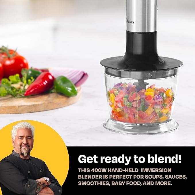 Guy Fieri's Flavortown Immersion Blender with DynamicShaft Technology, 400W & One-Hand Speed Control ??Perfect for Soups, Sauces, Smoothies, Baby Food & More ??Hand Blender & Electric Whisk