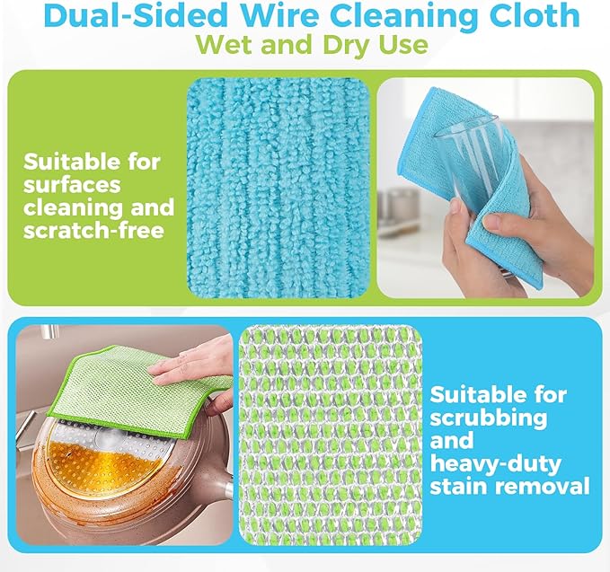 AIDEA Non Scratch Wire Dishcloth 24PK, Upgraded Wire Dishwashing Rag for Kitchen, Dual Sided, Washable Dish Cloths, Cleaning Pads Steel Scrubber for Cookware, Sinks, Dishes, Stove Tops, 7"횞8"