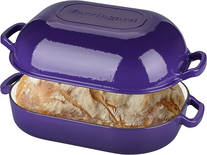 Large Cast Iron Dutch Oven Dome Pot with Lid, Enameled Bread Oven, Bread Pan for Homemade Sourdough Bread Baking, 9QT, Purple