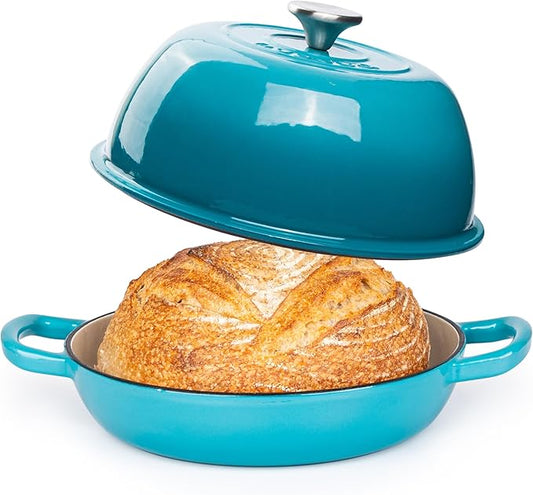 Enamelled Cast Iron Dutch Oven Pot ??Dutch Oven For Sourdough Bread Baking ??Cast Iron Bread Pot ??Blue, 6 Quarts, 26cm ??by Nuovva