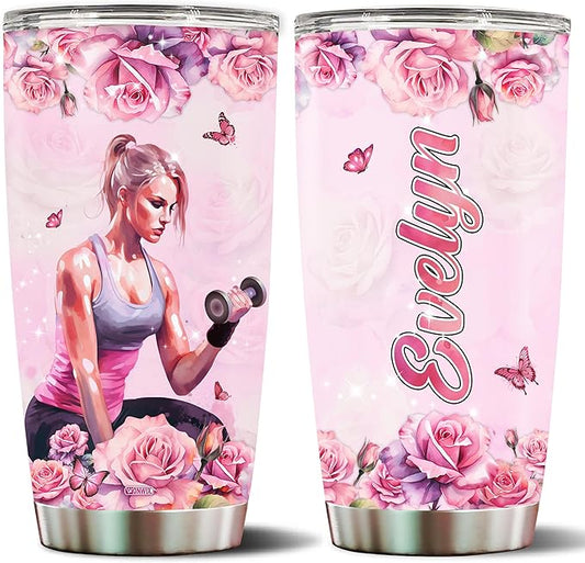 WONWIX Personalized Gym Tumbler Gift for Women, 20oz Stainless Steel Insulated Water Bottle Travel Coffee Mug Cup, Perfect Christmas, Birthday, Mother's Day, Valentine Gifts for Girls Wife Daughter