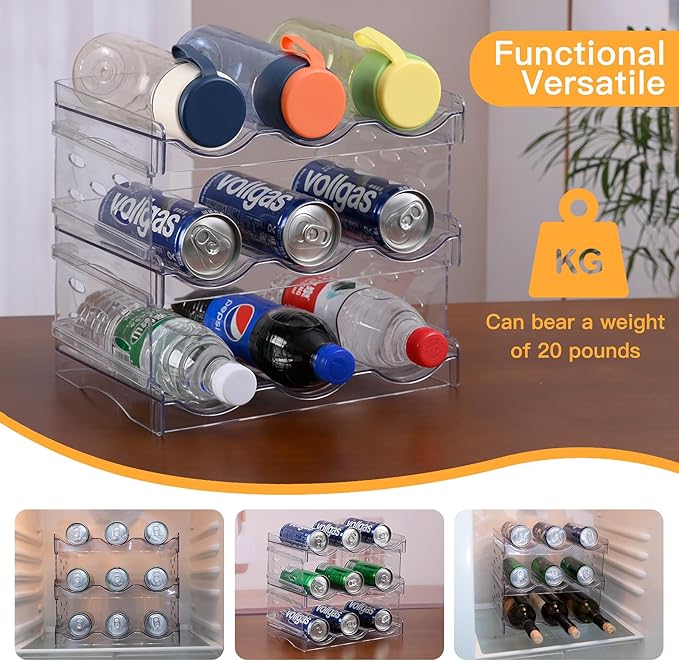 Plastic Stackable Bottle Storage Holder Rack,Free-Standing Water Bottle/Wine and Drink Organizer Shelf for Kitchen Cabinet,Fridge,Countertop,Pantry,Freezer,Water Bottle Organizer,9 Containe