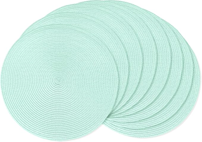 AHHFSMEI Round Braided Placemats 15 Inch Round Table Mats for Dining Tables Natural Woven Heat Resistant Place mats Set of 8 (Mint Green)