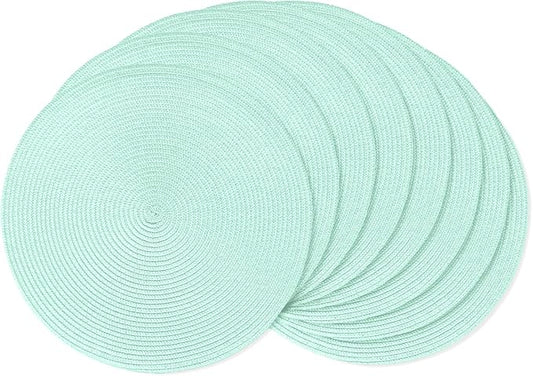 AHHFSMEI Round Braided Placemats 15 Inch Round Table Mats for Dining Tables Natural Woven Heat Resistant Place mats Set of 8 (Mint Green)