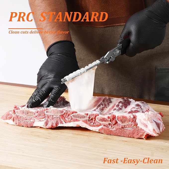 PRC STANDARD Rib Membrane Remover Tool, 304 Stainless Steel Rib Skin Puller with Sharp Tip, Non-Slip Silicone Handle, Heavy-Duty BBQ Rib Membrane Peeler for Pork Ribs, Grill & Smoking Prep Black
