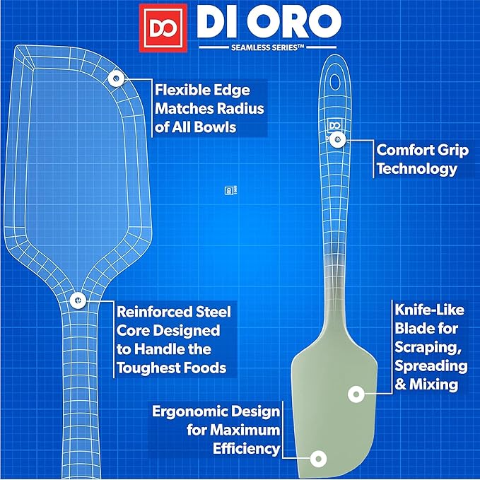 DI ORO Silicone Spatula - 600째F Heat-Resistant Rubber Kitchen Spatula for Baking, Scraping, & Mixing - BPA Free Nonstick Cookware Safe Flexible Utensil for Cooking - Seamless & Dishwasher Safe (Sage)
