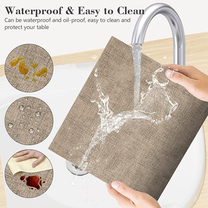 JUCCWARM Faux Leather Placemats Set of 6,Heat Resistant Placemats for Dining Table, Easy Clean Non-Slip Place Mats, Waterproof Stain Resistant Wipeable Washable PU Table Mats, (Light Brown)