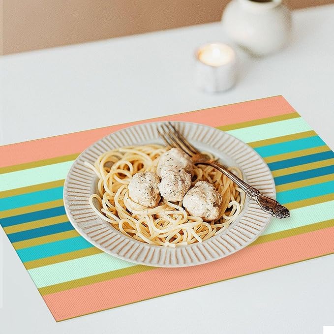 Colorful Stripes Placemat, Set of 4 Heat Resistant PVC Place Mats for Kitchen Table