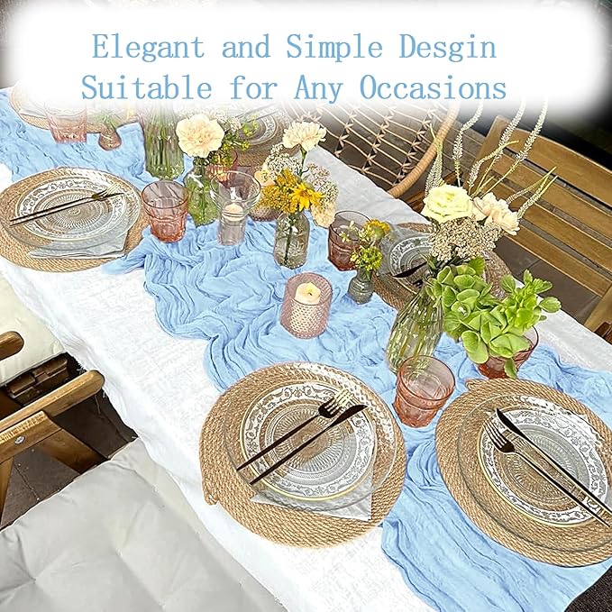 4 Pack Baby Blue Cheesecloth Table Runner 20 x 120 inch Gauze Table Runners 10 FT Long,Semi Sheer Cheese Cloth Fabric Table Runner Bulk for Wedding,Party,Baby Shower,Bridal Shower Decoration