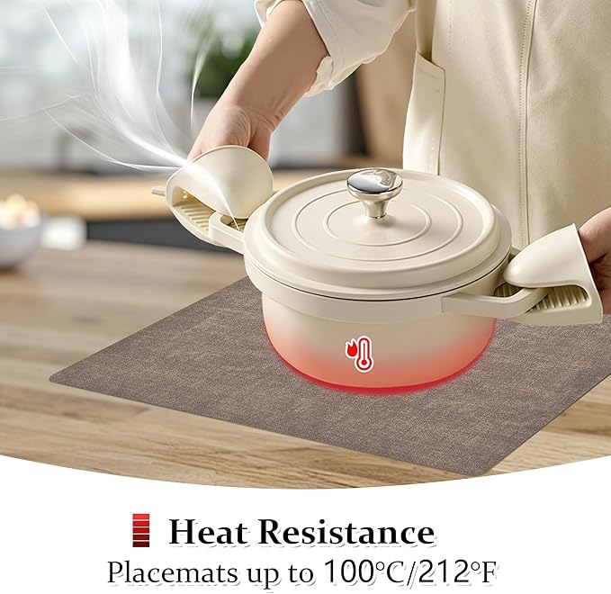 FROMHEART Faux Leather Placemats Set of 4?밯aterproof,Heat/Oil Stain-Resistant PU Table Mat?밨eversible,Non-Slip,Easy to Clean Place Mats for Kitchen,Dining,Indoor/Outdoor,(Dark Coffee,11.8" x 17")