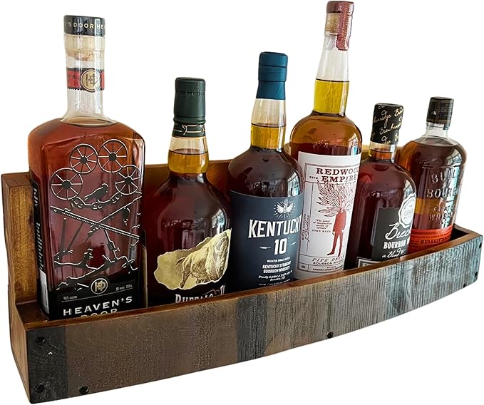 RELODECOR Liquor Bottle Display Shelf ??Bar Shelf for Whiskey, Wine & Bourbon ??Rustic Wall-Mounted Wooden Shelves, Countertop Rack, Stylish & Space-Saving Small Liquor Cabinet for Enthusiasts