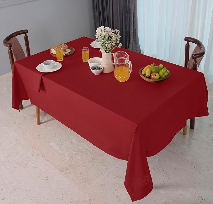 D'Moksha Homes Red Linen Tablecloth 54 x 72 Inch - 100% Pure Linen Tablecloth for Rectangle Tables - Machine Washable Table Cloth for Valentines, Spring
