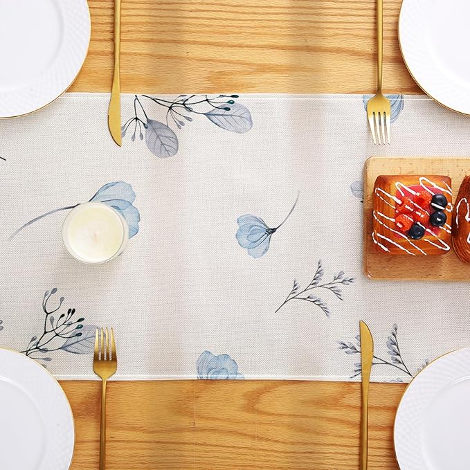 ZCHOMI Blue Poppy Floral Table Runner 13x72 Inch Summer Flowers Spring Kitchen Dinning Table Decoration for Indoor Outdoor Home Party D챕cor