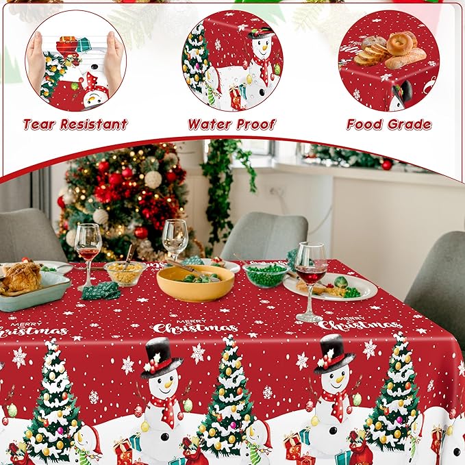 QZYL 3 Pack Christmas Tablecloths, 54" x 108" Snowman Christmas Decorations, Rectangle Holiday Plastic Tablecloth Xmas Disposable Table Cover, Xmas Table Decor Holiday Party Supplies
