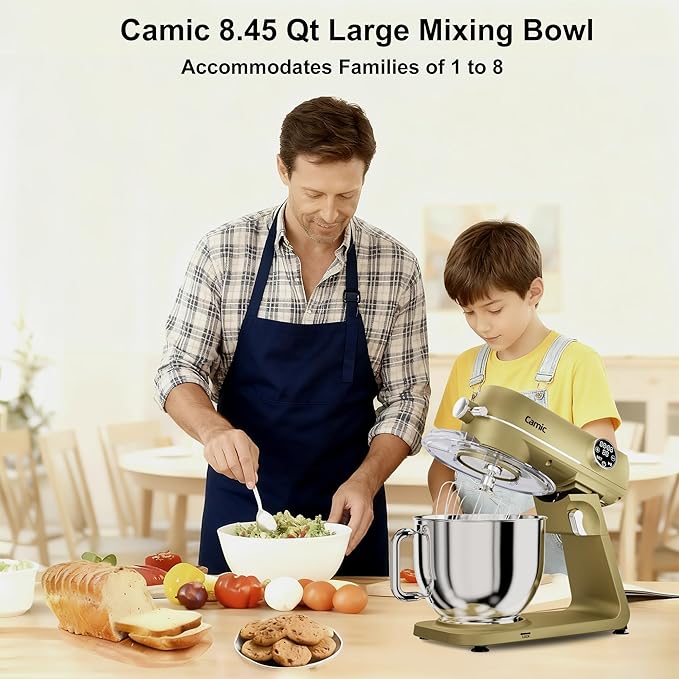 8.45 QT All Metal Stand Mixer,10 Speed Large Capacity Kitchen Mixer with Digital Timer & Tilt-Head, Electric Mixer with Whisk Dough Hook Mixing Beater for Baking,Cakes,Cookie,Bread,Salad (Champagne)