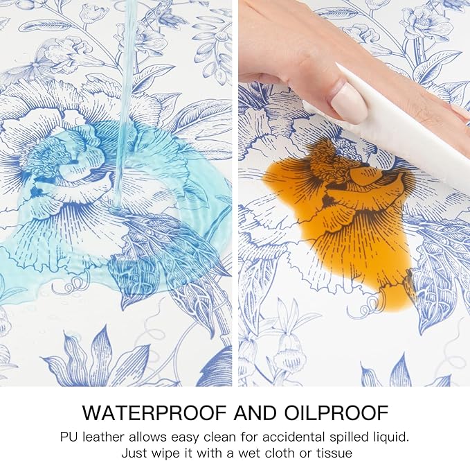 QIYI Placemats Set of 6, 12x18 Inch Faux Leather Place Mats for Kitchen Dinning, Heat Resistant Anti Slip Floral Table Mats, Waterproof Wipeable Washable Placemat Party Table D챕cor, Blue Flowers