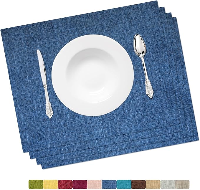 HOMEYNICE Placemat Set-Washable Place Mats for Parties, Elegant Table Mats for Kitchen Table, Set of 4 Dining Table Placemats, Heat-Resistant Cloth Placemats for Indoor and Outdoor,13x19-Navy Blue