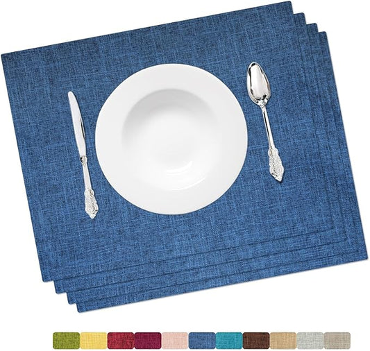 HOMEYNICE Placemat Set-Washable Place Mats for Parties, Elegant Table Mats for Kitchen Table, Set of 4 Dining Table Placemats, Heat-Resistant Cloth Placemats for Indoor and Outdoor,13x19-Navy Blue