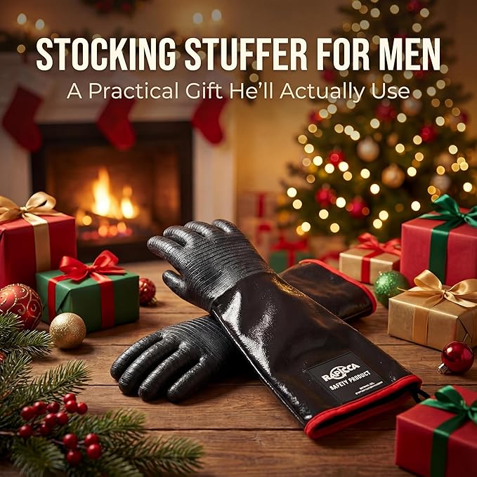 RAPICCA Heat Resistant BBQ Grill Gloves: Oil Resistant Waterproof for Smoking Grilling Cooking Barbecue Deep Frying Turkey Rotisserie Handling Hot Greacy Meat - Long Sleeve 932째F