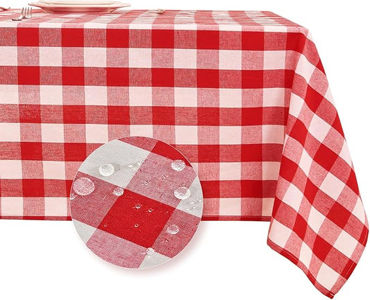 BALCONY & FALCON Rectangle Gingham Table Cloth ??Water-Resistant Cotton Blend, Spill-Proof & Washable Checkered Tablecloth for Kitchen, Dining, Picnic, Party (Red White, 55x71 Inch)