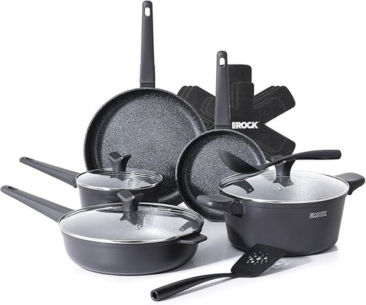 THE ROCK SOHO 15Pcs Cookware Set ??Pots and Pans Set Non Stick with ROCK.TEC ??Compact for Urban Kitchens, Nothing Sticks, Never Warps, Lasts Longer, Induction & Dishwasher Safe, Black