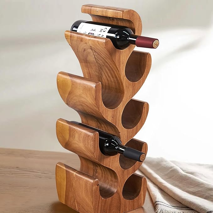 8 Bottle Wood Brown Wine Rack Tabletop Cabinet 27.5" Height Handmade Rustic Wooden Wine Rack Countertop Bottle Holder Stand Kitchen Cellar Storage Bar Corner Freestanding Home Christmas Decor