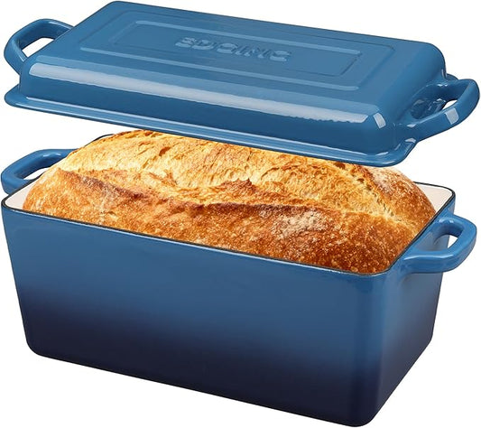 Enameled Cast Iron Dutch Oven, Oblong Bread Oven for Sourdough Bread Baking, Baking Pan, Dual Handles, Oven Safe, 4 Quart, Lake Blue