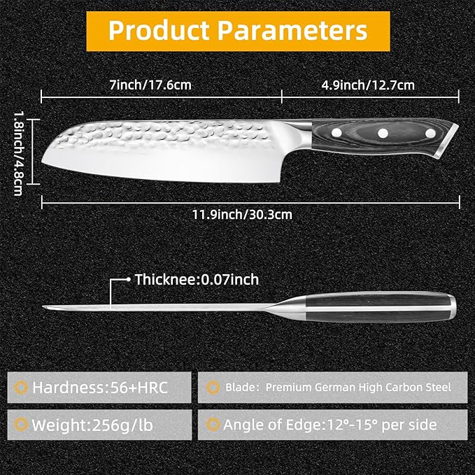 FXFSTEEL Santoku Knife - 7 Inch German 1.4116 High Carbon Steel Kitchen Knife with Pakka Wood Handle, Razor-Sharp Japanese Chef Knife for Precise Chopping, Birthday Gifts for Men/Women, Style A