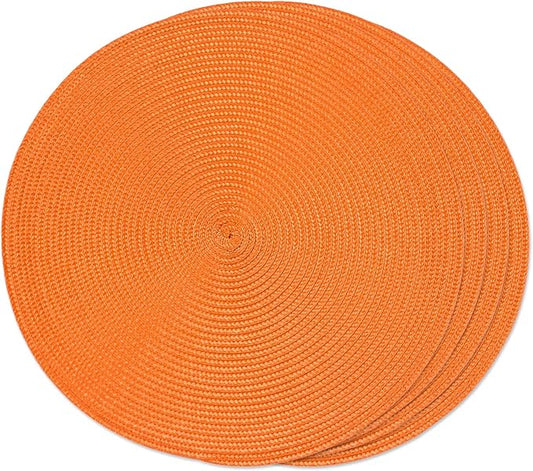 FunWheat Round Braided Placemats Set of 4 Table Mats for Dining Tables Woven Washable Non-Slip Place mats 15inch (Orange, 4pcs)