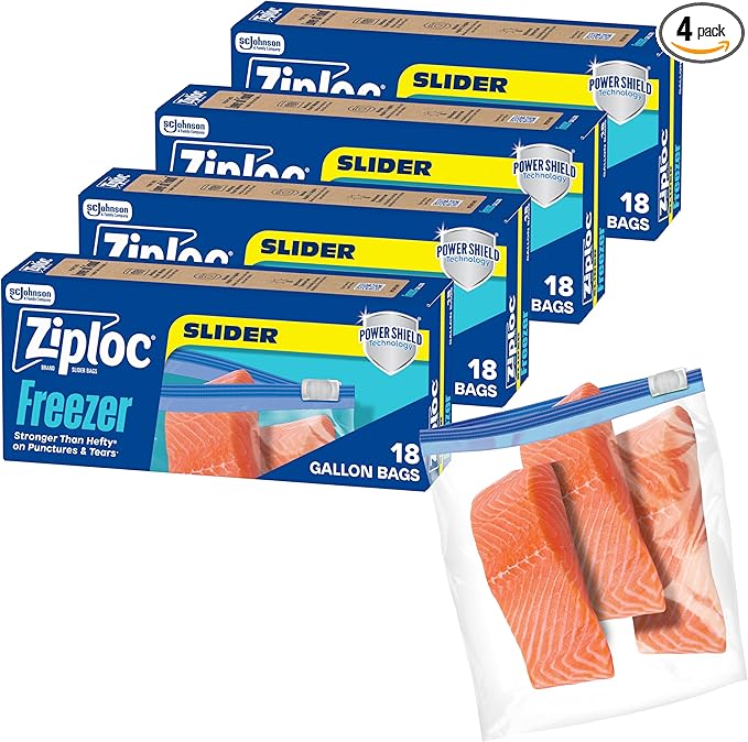 Ziploc Food Storage Gallon Freezer Slider Bags, Power Shield Technology for More Durability, 72 count